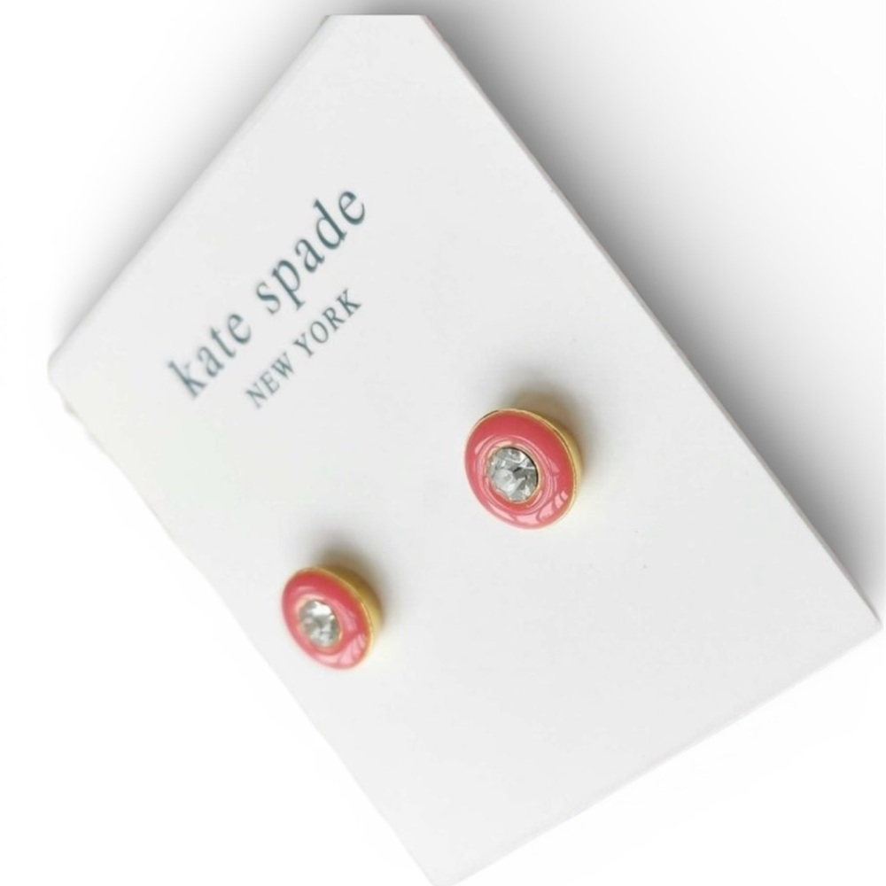 NEW Kate Spade Red Pink candy CZ Gold Stud Earrings NWT with dust bag - Picture 5 of 6